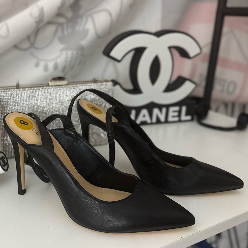 Elegant Black Slingback Heels “Guess Heels” NWOT